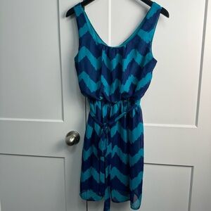 Lily Rose Dress Turquoise and Blue Chevron Print Scoop Neck Size Medium